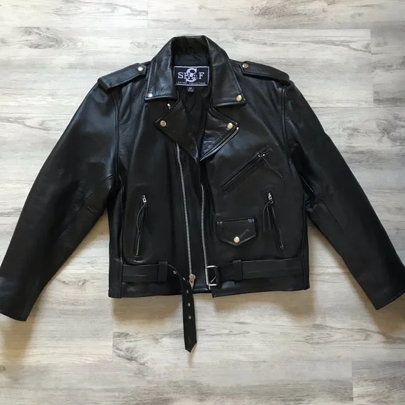 Shaf Black Motorcycle Biker Leather Jacket Men’s Size 42 NWOT Belted - Picture 11 of 14